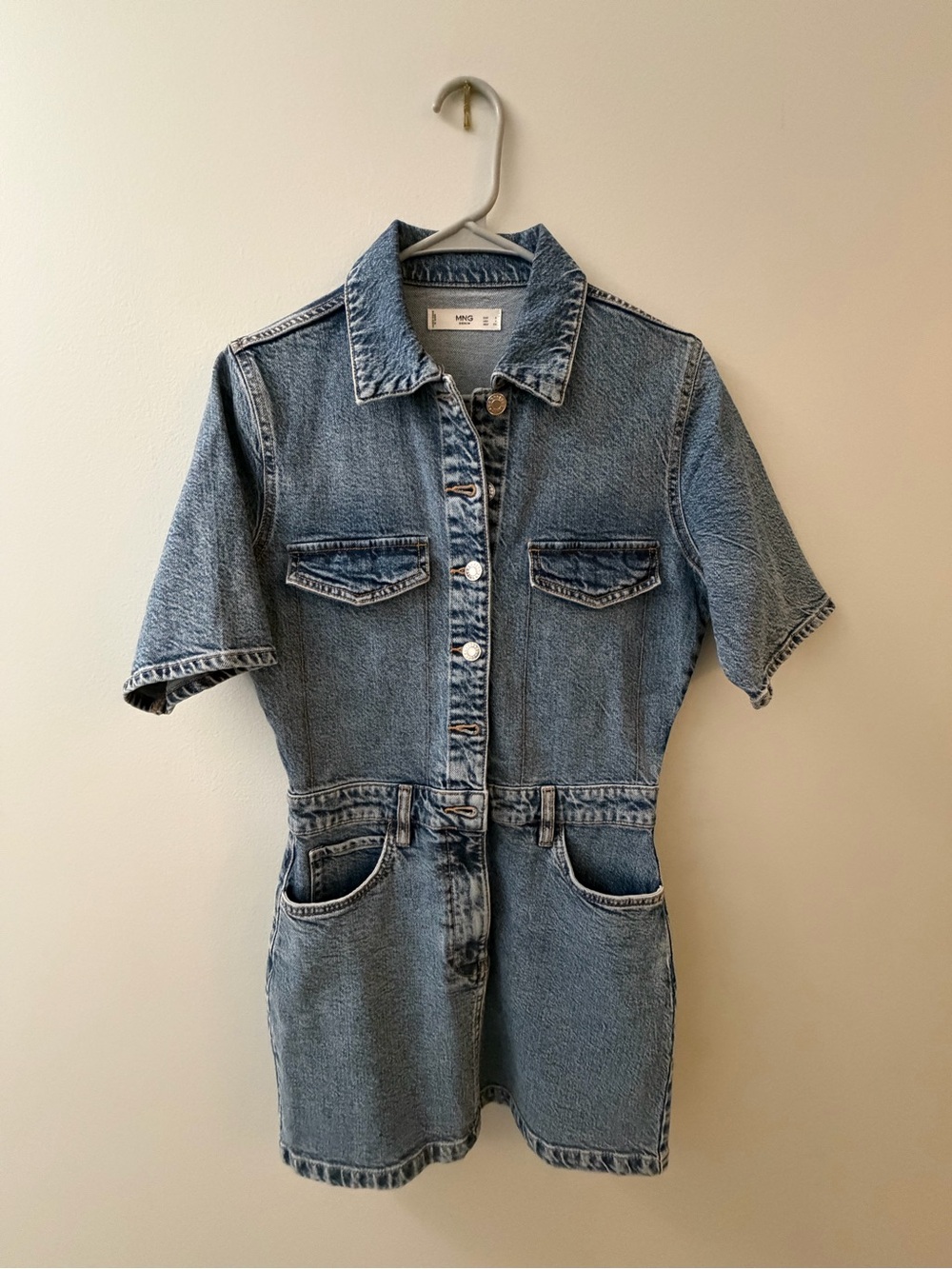 Mango Light Blue Denim Short-Sleeve Romper